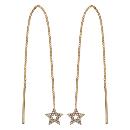 Boucles d'oreilles Plaqué Or Traversante Longue Chainette Baguette et Etoiles avec Zirconium