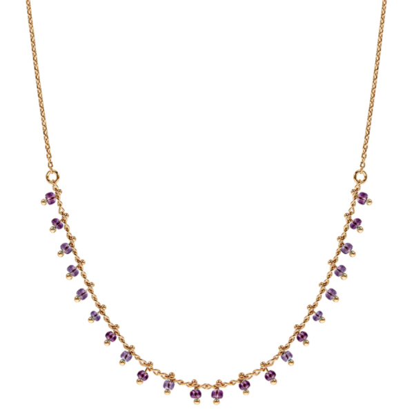 Collier Plaqué Or Pampilles Boules Violettes 42cm