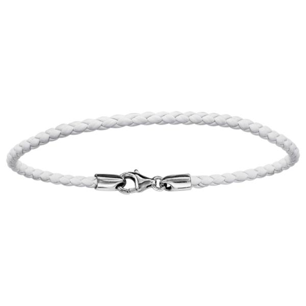 Bracelet Argent 925 pour Charms Cuir Tressé Blanc 19,5 cm