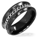 Bague Acier 316 L  Noir Concave + Chaîne Gourmette