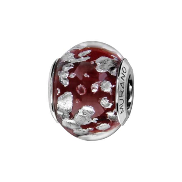 Charms Argent 925 Perle Murano Rouge Eclat Argenté