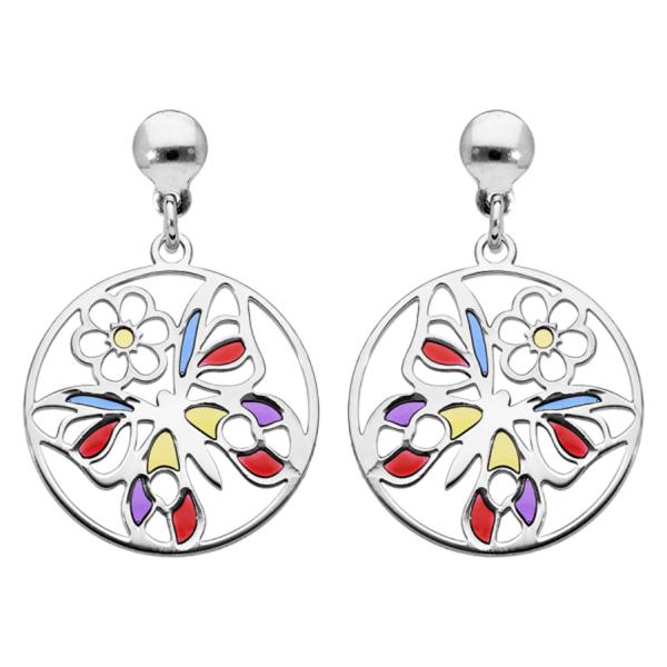 Boucles d'oreilles Argent 925 Papillon Vitrail Translucide 