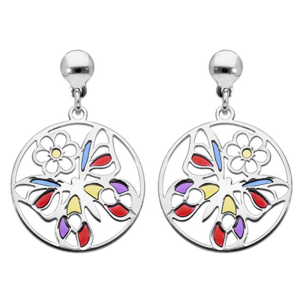 Boucles d'oreilles Argent 925 Papillon Vitrail Translucide 