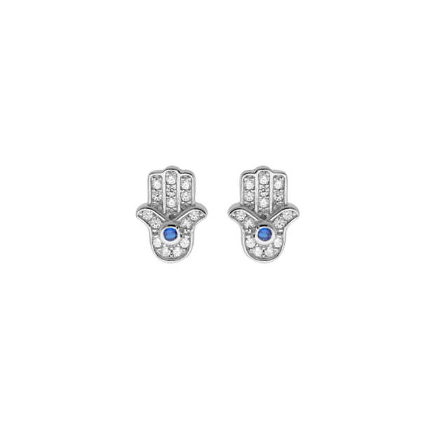 Boucles d'oreilles Argent 925 Main de Fatma Zirconium Bleu