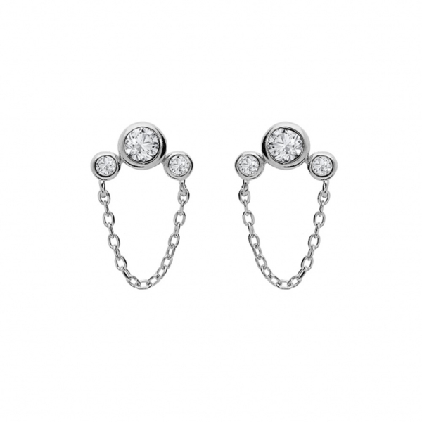 Boucles d'oreilles Argent 925 Rhodié Zirconium et Chainette