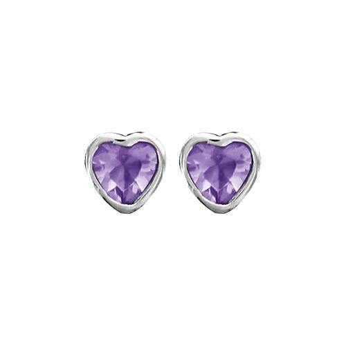 Boucles d'oreilles Argent 925 Coeur Zirconium Sertis Clos Violet