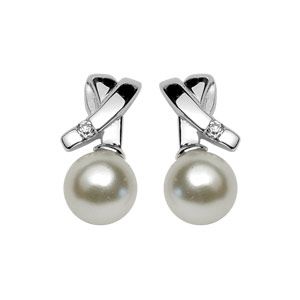 Boucles d'oreilles Argent 925 Croisée Perles d'imitation Crème