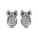 Boucles d'oreilles Argent 925 Hibou Chouette Zirconium Blanc 