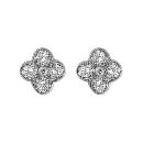 Boucles d'oreilles Argent 925 Fleur 4 Zirconium Sertis Blanc