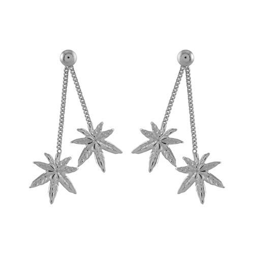 Boucles d'oreilles Argent 925 Double Chaines Feuilles de Cannabis