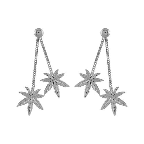 Boucles d'oreilles Argent 925 Double Chaines Feuilles de Cannabis