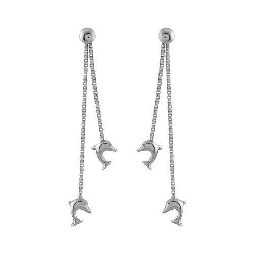 Boucles d'oreilles Argent 925 Double Chaines Dauphins