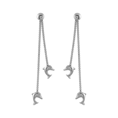 Boucles d'oreilles Argent 925 Double Chaines Dauphins