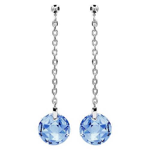 Boucles d'oreilles Argent 925 et Pierre Zirconium Ronde Facetée Bleue