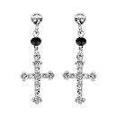 Boucles d'oreilles Argent 925 Chainette Boules Noires Croix avec Zirconium