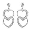 Boucles d'oreilles Argent 925 et Zirconium Sertis Double Coeurs Entremêlés