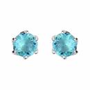 Boucles d'oreilles Argent 925 Pierre Ronde Zirconium Bleu Ciel Serti Griffes