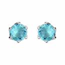 Boucles d'oreilles Argent 925 Pierre Ronde Zirconium Bleu Ciel Serti Griffes