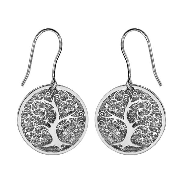 Boucles d'oreilles Argent 925 Rondelle Givrée Arbre de Vie 