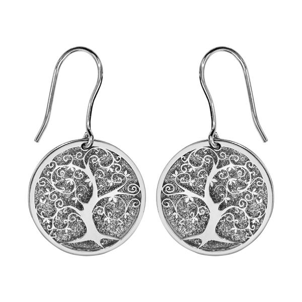 Boucles d'oreilles Argent 925 Rondelle Givrée Arbre de Vie 