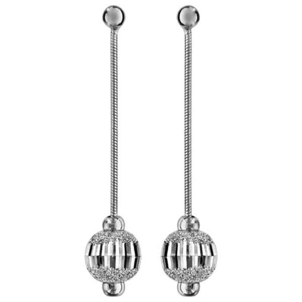 Boucles d'oreilles Argent 925 Longues Boule Diamanté Ciselée