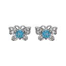 Boucles d'oreille Argent 925 Papillon avec Zirconium et Pierre Bleu