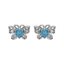 Boucles d'oreille Argent 925 Papillon avec Zirconium et Pierre Bleu