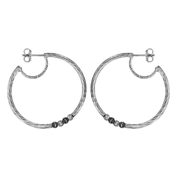 Boucles d'oreilles Argent 925 Style Créole avec Boules Ciselées Noir