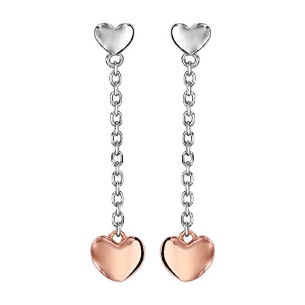 Boucles d'Oreilles Pendantes Argent 925 Multi-Coeurs Dorure Rose