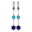 Boucles d'oreilles Argent 925 Pendantes 3 Cubes Verre Degrade Bleu