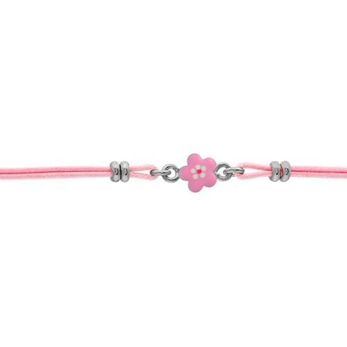 Bracelet Argent 925 Enfant Double Cordon Rose Motif Fleur Rose