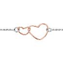 Bracelet Argent 925 Double Coeurs Dorure Rose