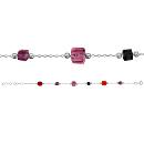 Bracelet Argent 925 Cubes en Verre Degrades Rouge, Violet, Grenat