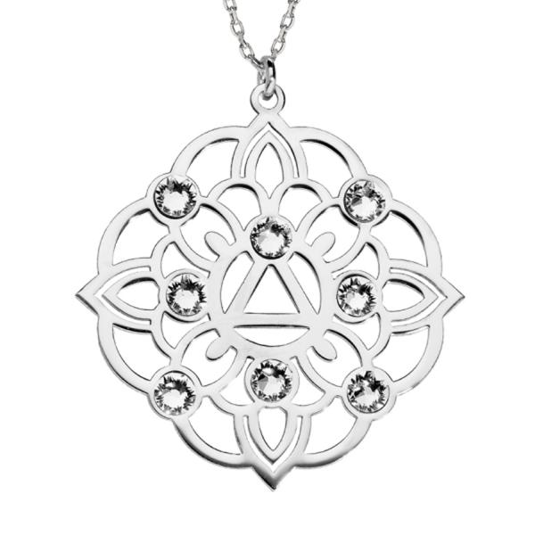 Collier Argent 925 Pendentif Motif Ethnique Fleur Zirconium 