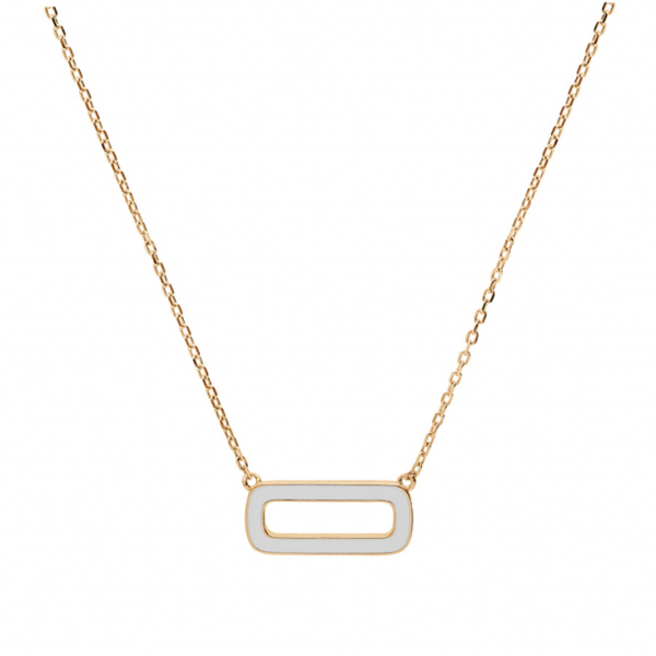 Collier Argent 925 Doré Pendentif Rectangulaire Résine Blanche