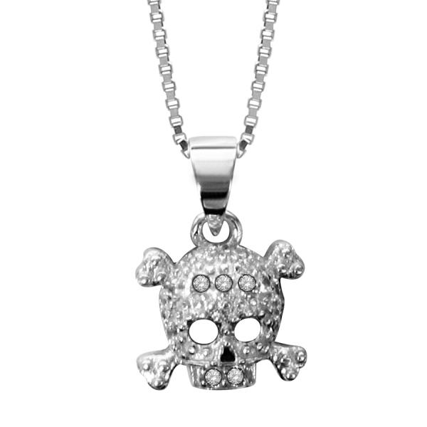 Collier Argent 925 Pendentif Tête de Mort Zirconium Sertis