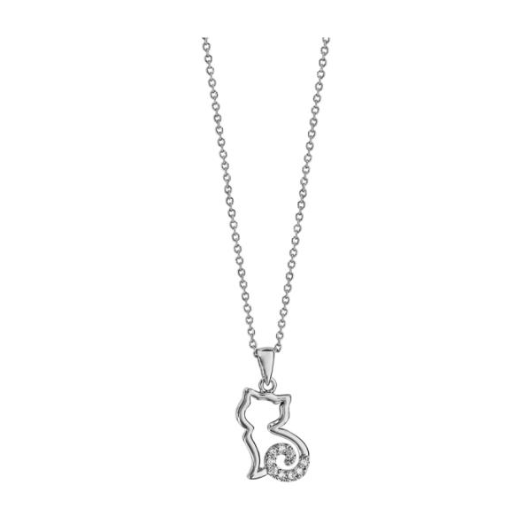 Collier Argent 925 Pendentif Chat Stylisé avec Zirconium