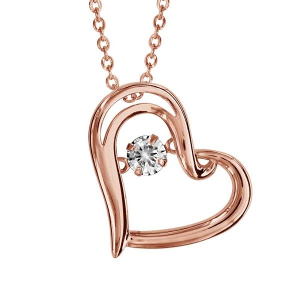 Collier Argent 925 Dorure Rose Pendentif Coeur Ajouré "Dancing Stone" Zirconium Blanc