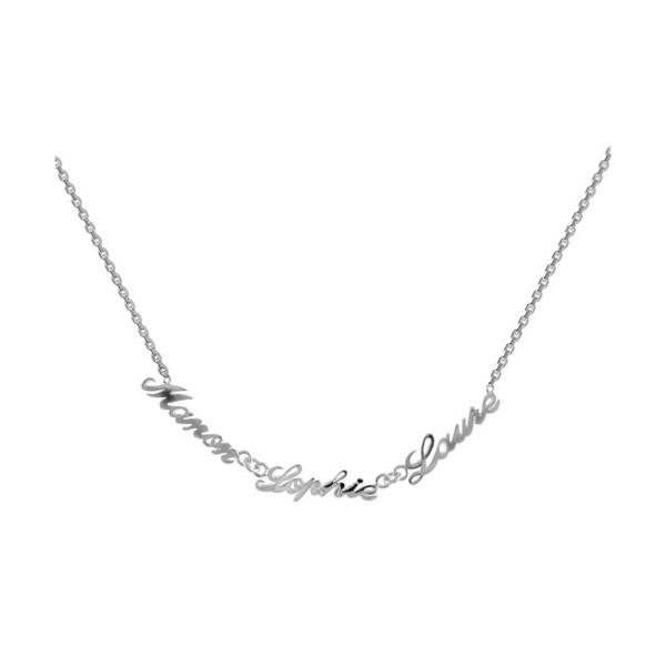 Collier Argent 925 Maille Forçat 2 mm + 3 Prénoms Découpés Anglaise