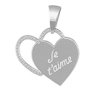 Pendentif Argent 925 Double Coeurs Gravé Je t'Aime