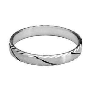 Bague Alliance Argent 925 Brossée Diamantée Biais + Liserai 3 mm