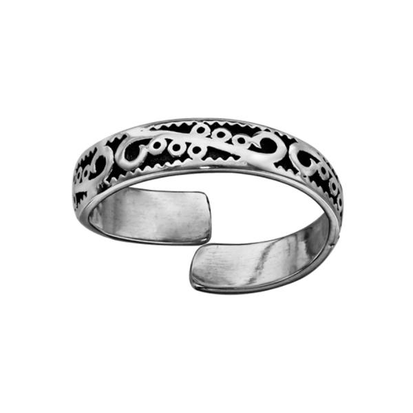 Bague Argent 925 Patinée Motif Volute Ajustable