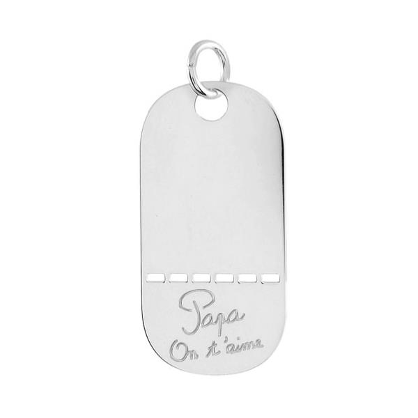 Pendentif Argent 925 Plaque Militaire GI Trouée "Papa on t'aime"