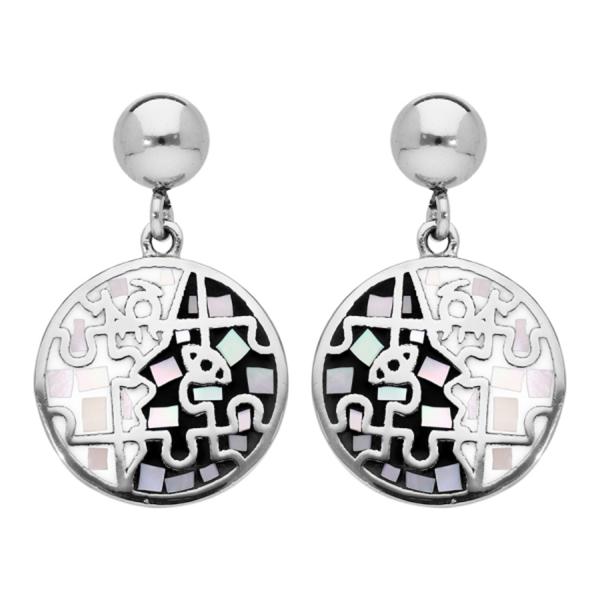 Boucles d'oreilles Acier 316 L Rond avec Nacre Résine Noire et Blanche