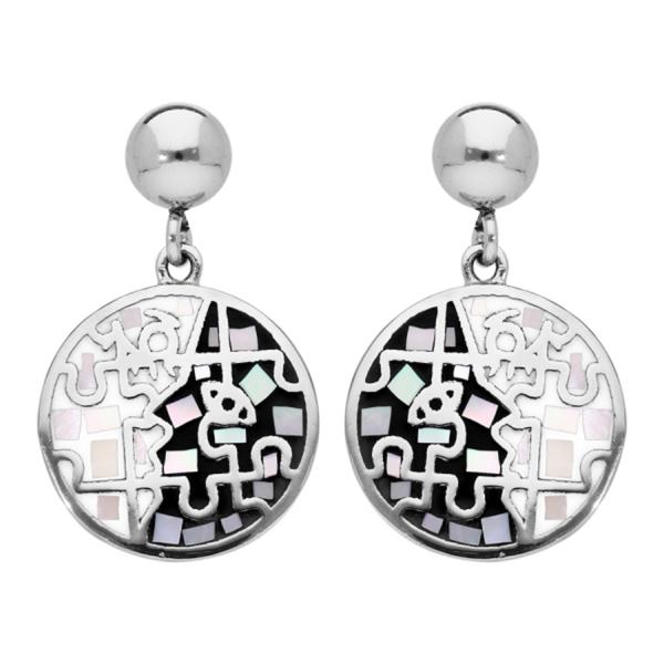 Boucles d'oreilles Acier 316 L Rond avec Nacre Résine Noire et Blanche