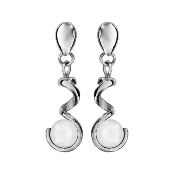 Boucles d'oreilles Tige Acier 316L Spirale et Boule Céramique Blanche