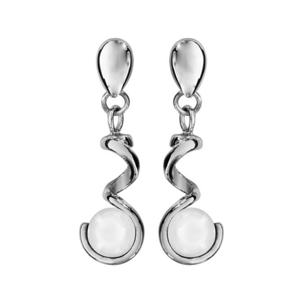 Boucles d'oreilles Tige Acier 316L Spirale et Boule Céramique Blanche