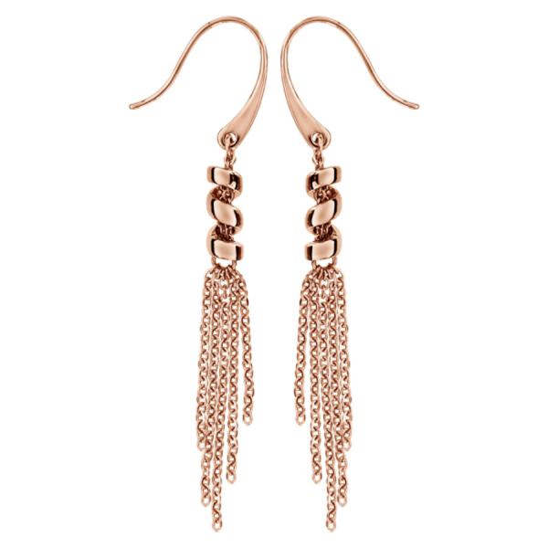 Boucles d'oreilles Acier 316 L Rosé Crochet Spirale Multi-Chainettes