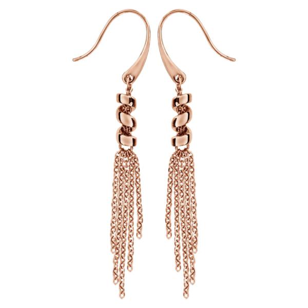 Boucles d'oreilles Acier 316 L Rosé Crochet Spirale Multi-Chainettes