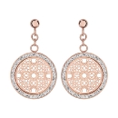 Boucles d'oreilles Acier 316 L Rose Ronde Motif Rosace Contour Strass Blanc 